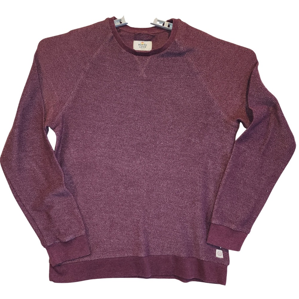 Marine Layer Mens Medium Burgundy Heather Raglan Crewneck Sweatshirt Pullover